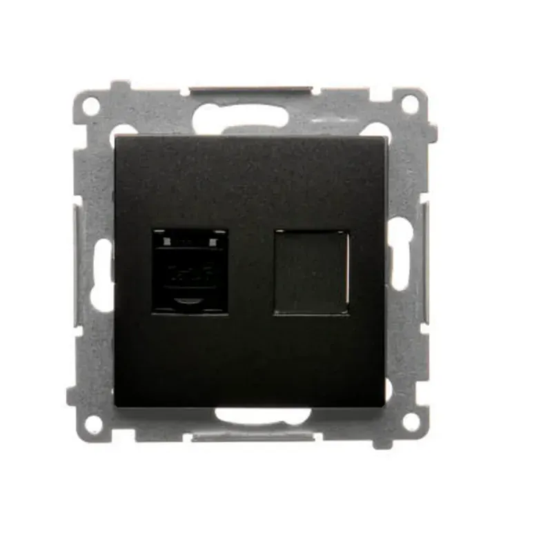 Czarne gniazdo komputerowe pojedyncze ekranowane RJ45 kat. 6 D61E.01/49 Simon 54 Kontakt-Simon Tylko do końca tygodnia