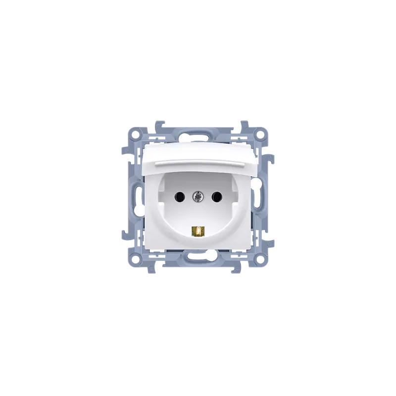Białe gniazdo pojedyncze IP44 z klapką uziemienie schuko CGSZ1B.01/11 Simon 10 Kontakt-Simon Premium