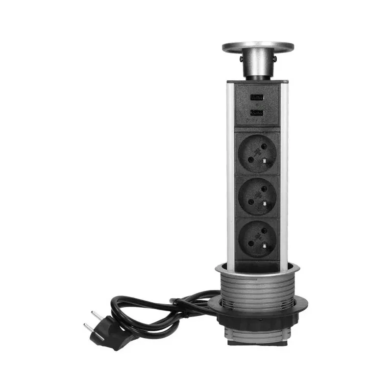 Gniazdo meblowe potrójne wysuwane z blatu z ładowarką USB i przewodem 1,8m 3x2P+Z INOX FS-17 ORNO Zniżka