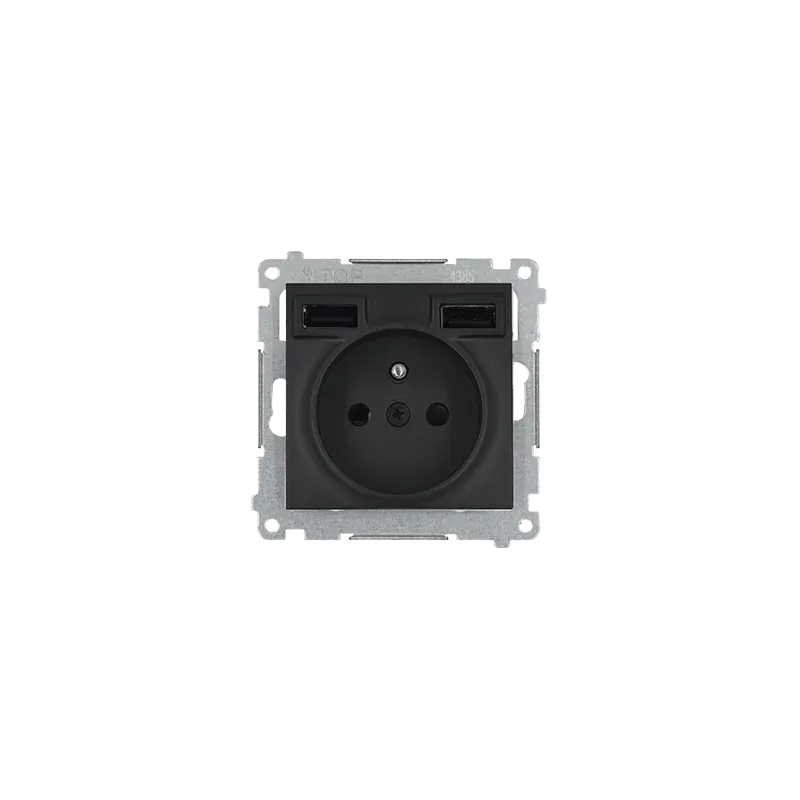 Gniazdo z ładowarką USB 2,1A + 16A czarny mat SIMON 54 DGZ1ZUSB2AA.01/49 KONTAKT SIMON Promocja
