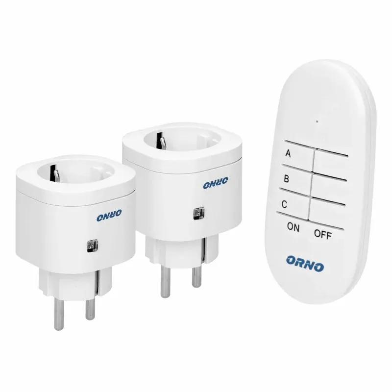 Gniazda sterowane pilotem bezprzewodowe mini 2+1, Schuko - zestaw OR-GB-439(GS) ORNO Popularny