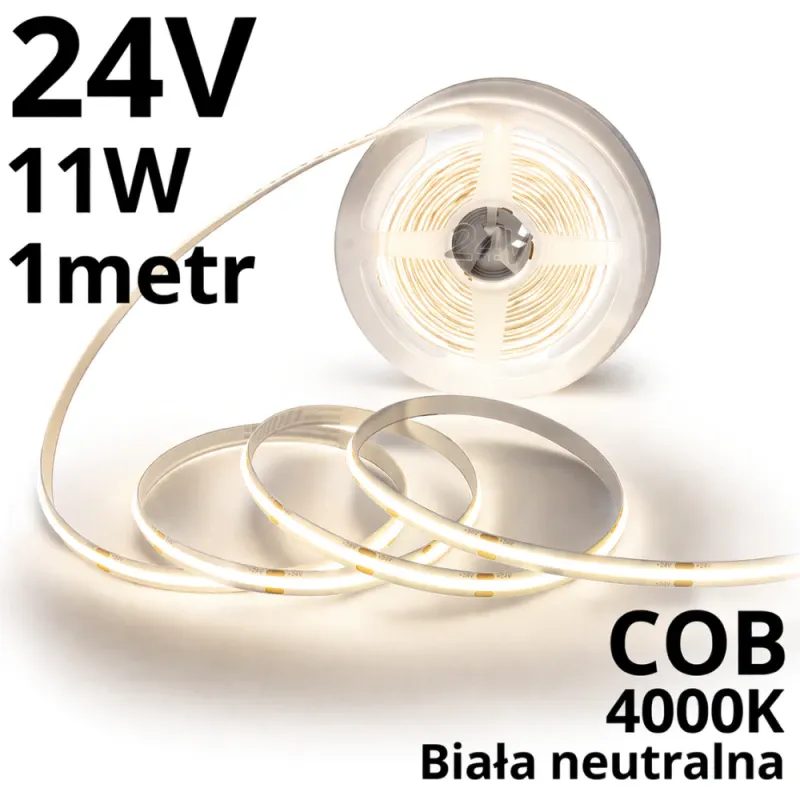 TAŚMA LED Neutralna 24V COB 11W IP20 4000K 8mm -1m Bezpieczna płatność