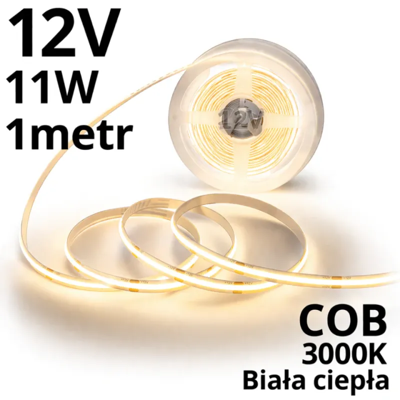 Hit sprzedaży Taśma Led Ciepła 12V Cob 11W Ip20 3000K 8Mm -1Metr