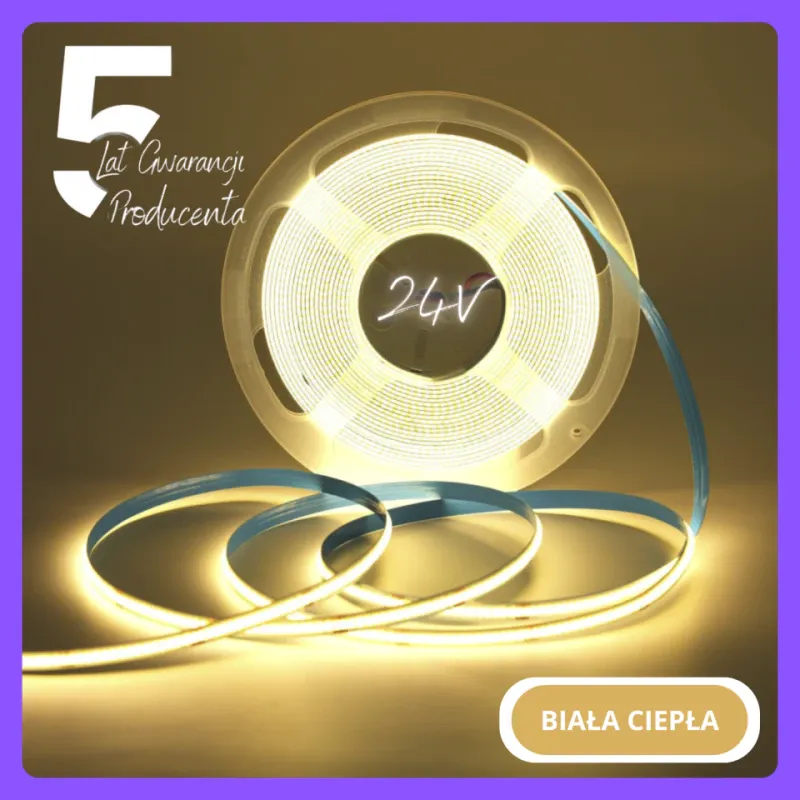 Taśma Led Cob 24V 1 Metr Biała Ciepła 9W Ip20 480 Oferta limitowana