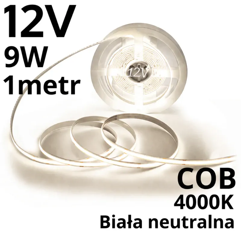 Taśma Led Cob 1 metr 12V Biała Dzienna 9W Ip20 480 Rabat