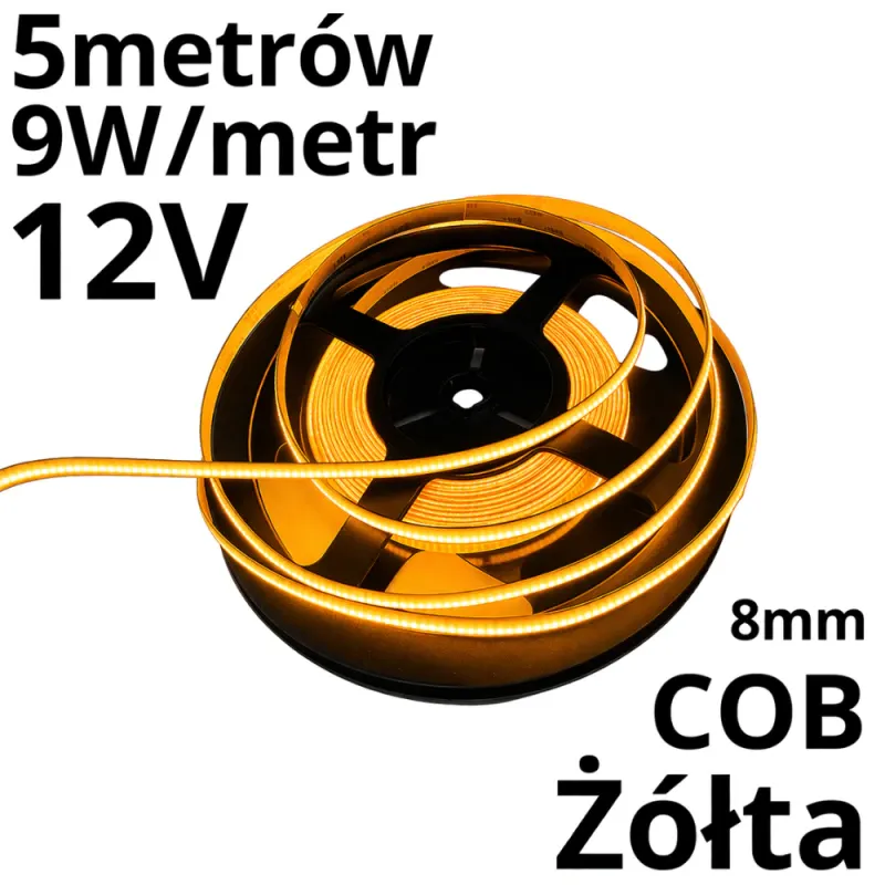 Taśma LED ŻÓŁTA 12V COB 480 9W/m IP20 rolka 5m Do wyczerpania zapasów