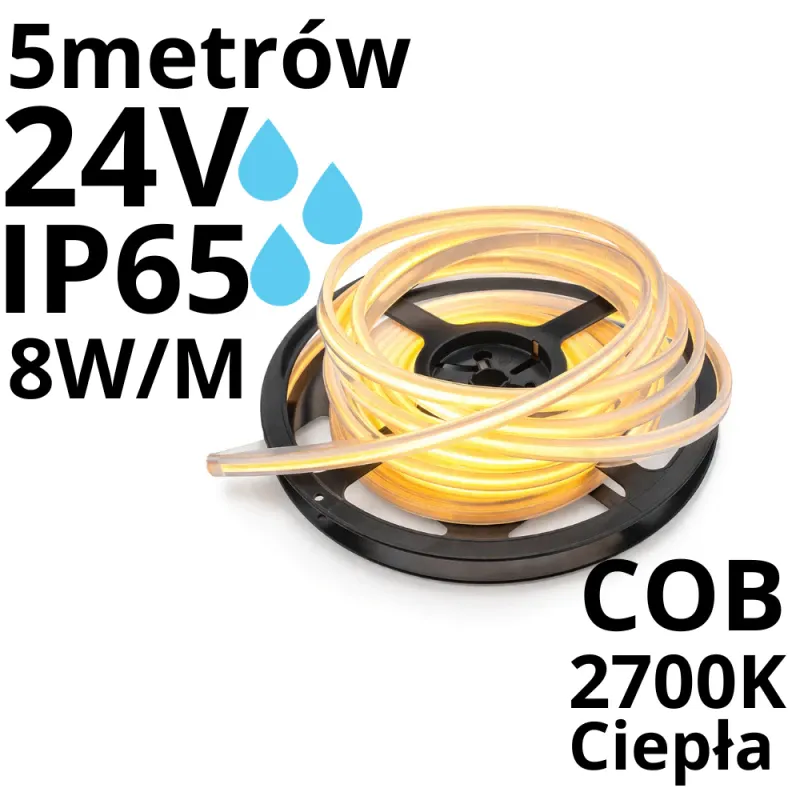 Taśma Led Wodoodporna 24V 8W Ip65 2700K Ciepła - 5M Ostatnie sztuki