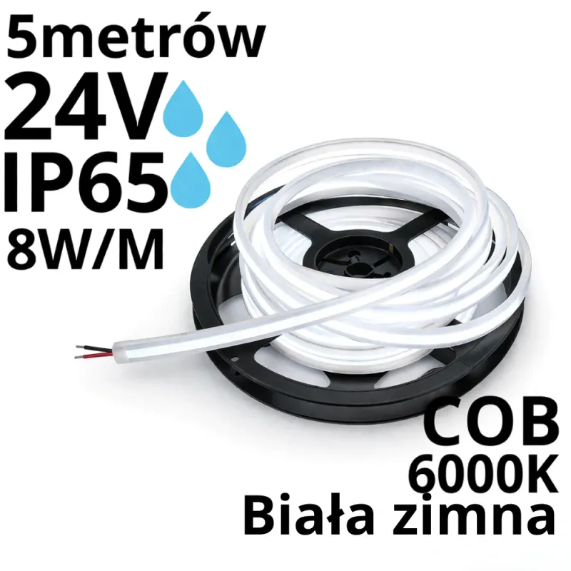 Ekspresowa dostawa Taśma Led Wodoodporna 24V 8W Ip65 6000K Zimna - 5M