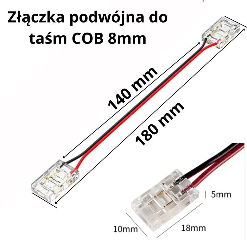 Cena promocyjna Złączka Do Taśm Led Cob O Szer 8Mm Dwustronna Z Przewodem