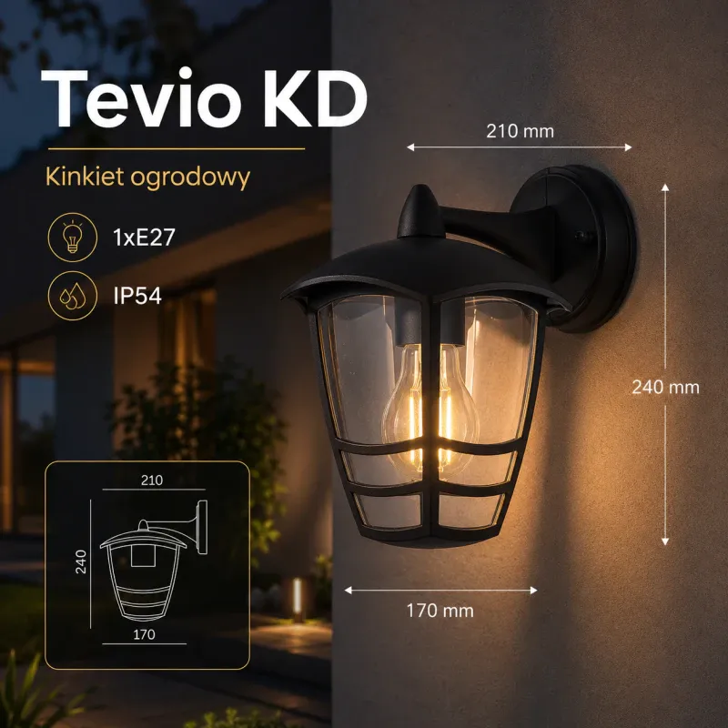 Obniżka ceny Kinkiet Ogrodowy Tevio Kd 1Xe27 Ip54 Czarny Led2B