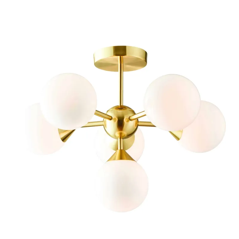 Dostępne od ręki Lampa sufitowa złota 6-punktowa z białymi kulami 76501 z serii Oscar - Endon Lighting