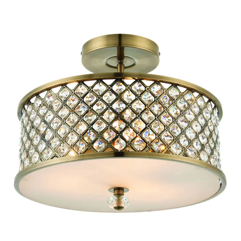 Dostępne od ręki Plafon mosiężny okrągły z kryształami 3-punktowy 70558 z serii Hudson - Endon Lighting