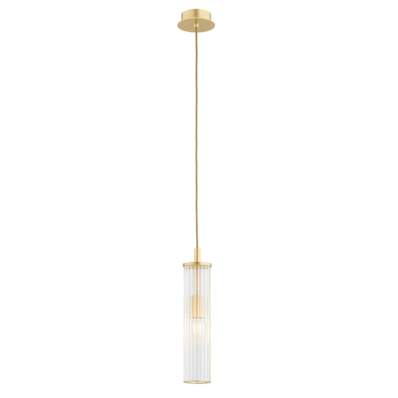 Lampa wisząca tuba HAMPTON 8489 szkło ryflowane i złoto - Argon Premium