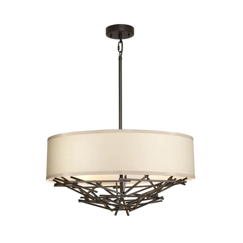Darmowy zwrot Lampa wisząca brązowa metalowa z lnianym abażurem TAIKO-4P z serii Taiko - Elstead Lighting