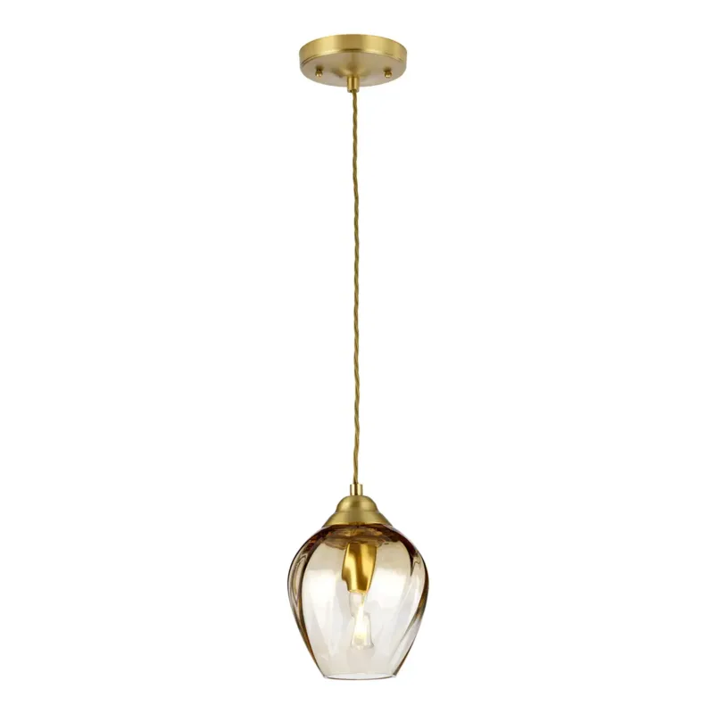 Lampa wisząca mosiężna ze szklanym kloszem TIBER-P-AMBER z serii Tiber - Elstead Lighting Popularny