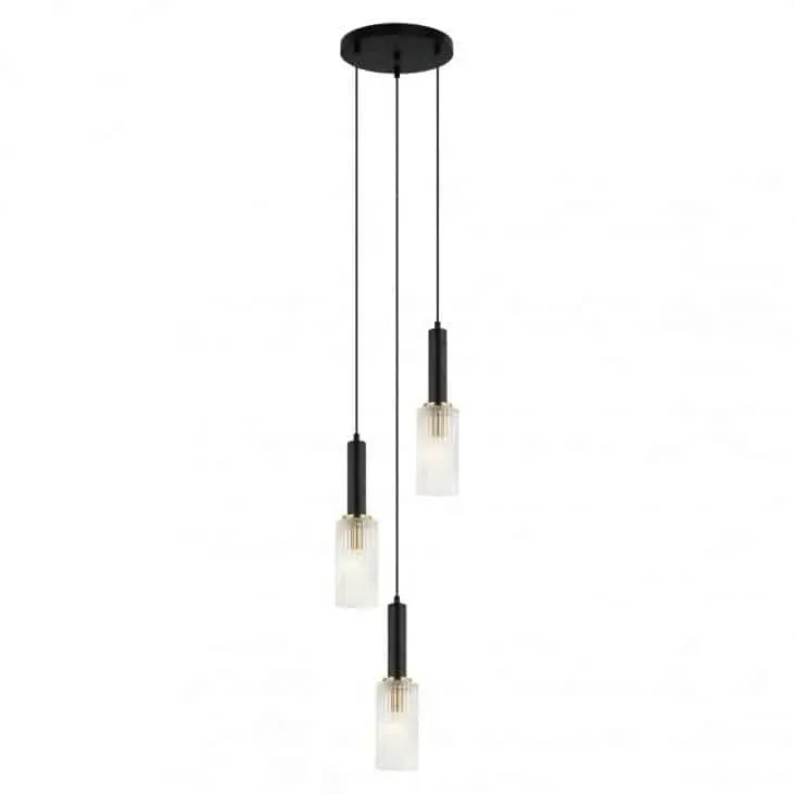 Lampa wisząca 3-punktowa czarno-złota szklana PND-43309-3 z serii Perola - Lampy Italux Zamów dziś