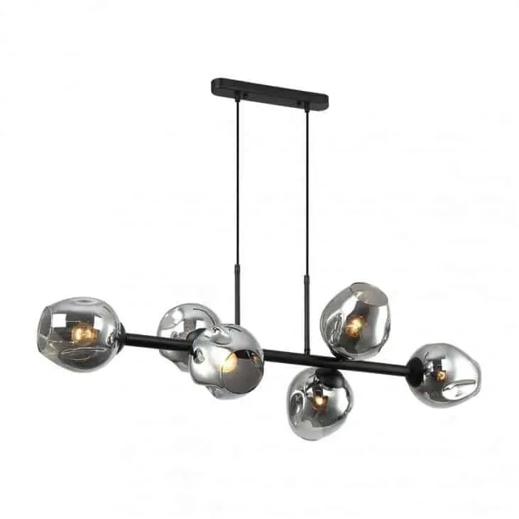 Wybór klientów Lampa wisząca loft czarna z dymionymi kloszami 6-punktowa PND-30843-6 BK+SG z serii BORGO - Lampy Italux