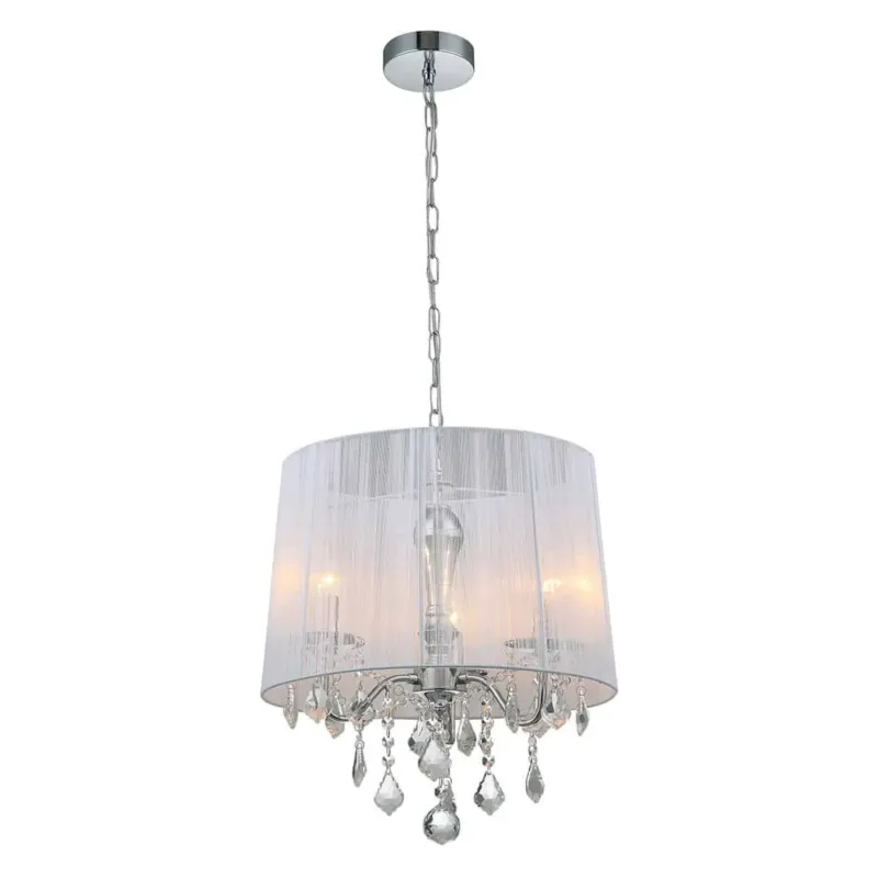 Lampa wisząca biała z abażurem i kryształkami MDM-2572/3 W z serii CORNELIA - Lampy Italux Nowy
