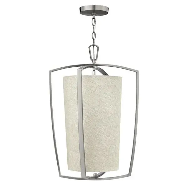 Lampa wisząca metalowa srebrna z tkaninowym kloszem HK/BLAKELY/3P BN z serii BLAKELY - Elstead Lighting Nowy