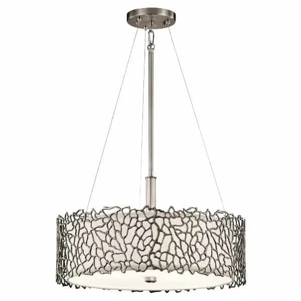 Lampa wisząca srebrna metalowa z białym kloszem KL/SILCORAL/P/A z serii SILVER CORAL - Elstead Lighting Wysoka jakość