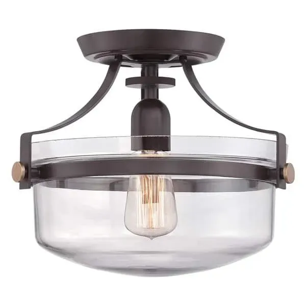 Oferta limitowana Plafon industrialny brązowy szklany 33cm QZ/PENNSTAT/F WT z serii PENN STATION - Elstead Lighting