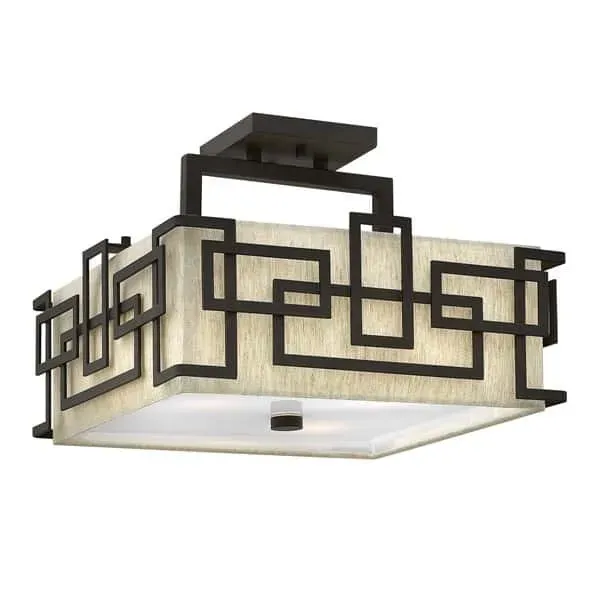 Plafon kwadratowy brązowy z tkaniną ecru HK/LANZA/SF z serii LANZA - Elstead Lighting Nowy