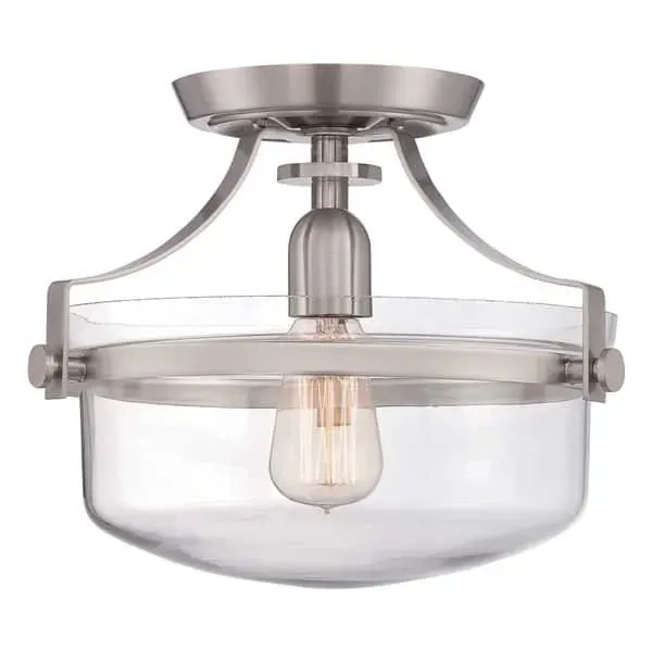 Plafon metalowy srebrny ze szklanym kloszem QZ/PENNSTAT/F BN z serii PENN STATION - Elstead Lighting Darmowy zwrot