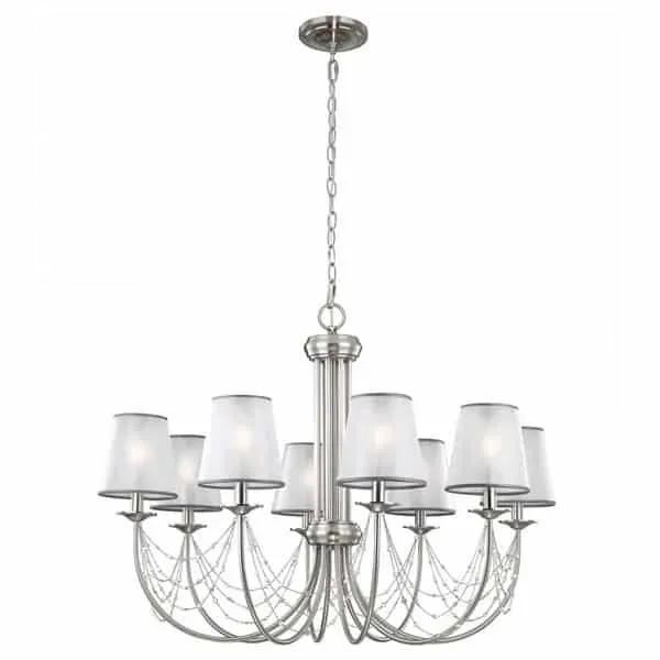 Żyrandol chromowany 8-punktowy z białymi abażurami FE/AVELINE8 z serii AVELINE - Elstead Lighting Ekspresowa dostawa