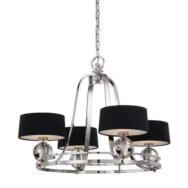 Żyrandol chromowany z czarnymi abażurami 4-punktowy QZ/GOTHAM4 z serii GOTHAM - Elstead Lighting Ostatnie sztuki