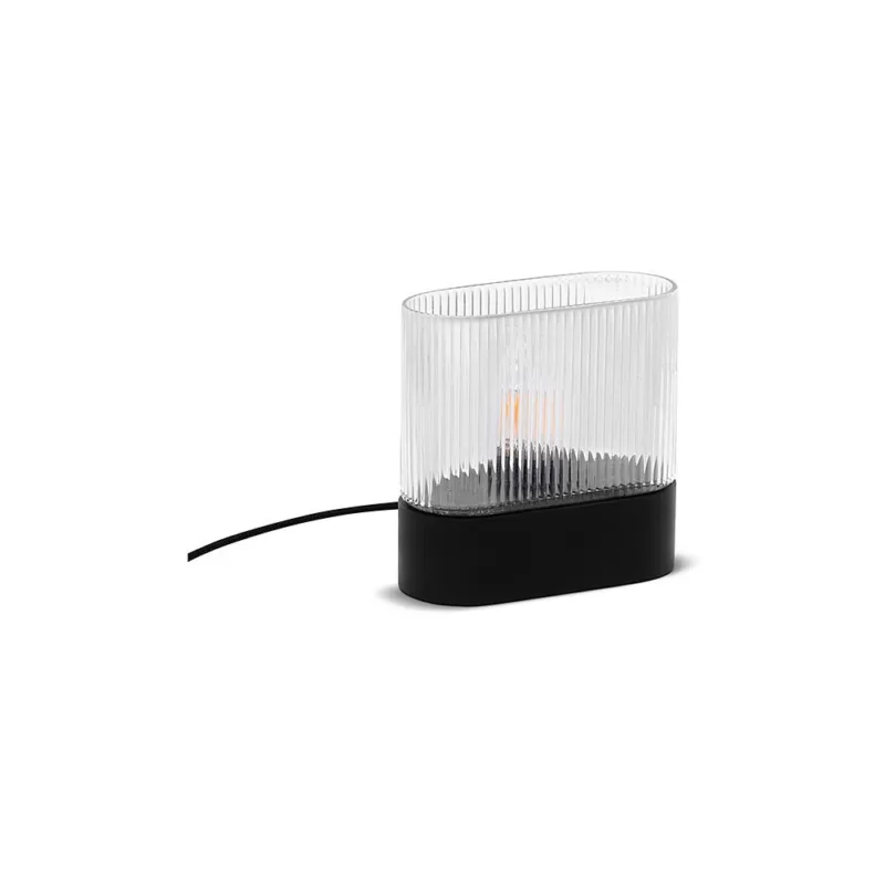 Lampa stołowa drewniana z ryflowanym kloszem Flumina czarna Ummo Ostatnie sztuki