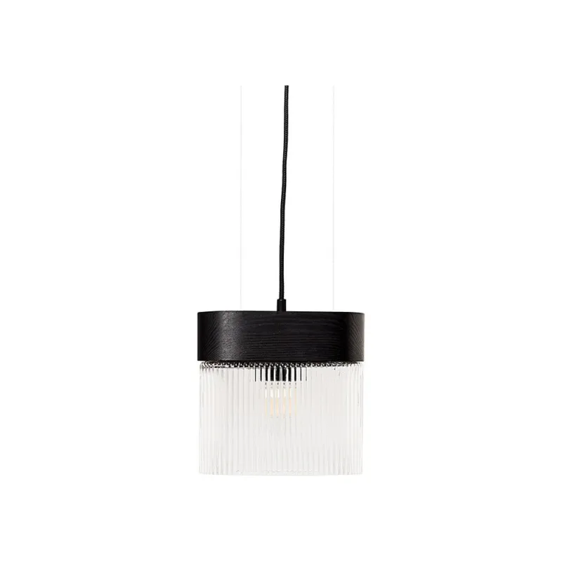 Lampa wisząca drewniana z ryflowanym kloszem Flumina 20,5cm czarna Ummo Promocja