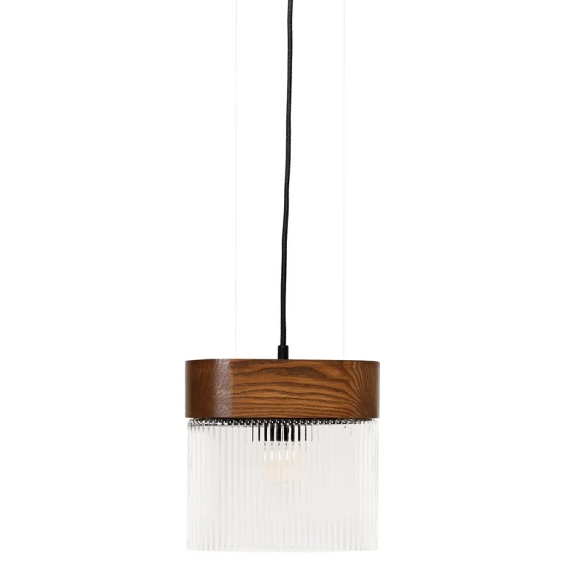 Lampa wisząca drewniana z ryflowanym kloszem Flumina 20,5cm orzechowa Ummo Obniżka ceny