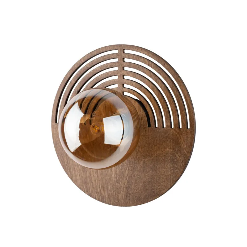 Kinkiet drewniany okrągły ze szklaną kulą Lunar 25cm bursztynowy / brąz TK Lighting Szybka dostawa