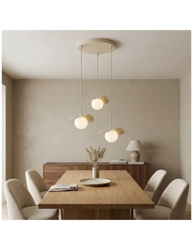 Wyjątkowa oferta Lampa wisząca 3 kule szklane z plisowanymi kloszami Flora 42cm mokka / opal Emibig