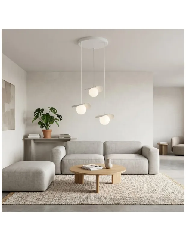 Zamów dziś Lampa wisząca 3 kule szklane z plisowanymi kloszami Flora 42cm biały / opal Emibig