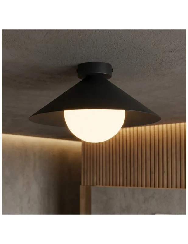 Do wyczerpania zapasów Plafon stożek ze szklaną kulą Mono 30cm czarny / opal Emibig