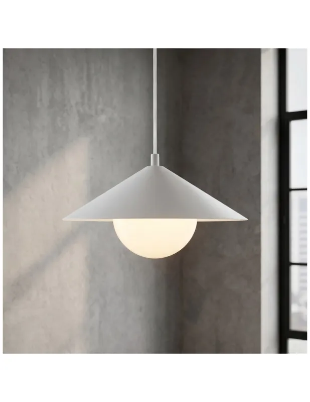 Wybór klientów Lampa wisząca stożek ze szklaną kulą Mono 30cm biały / opal Emibig