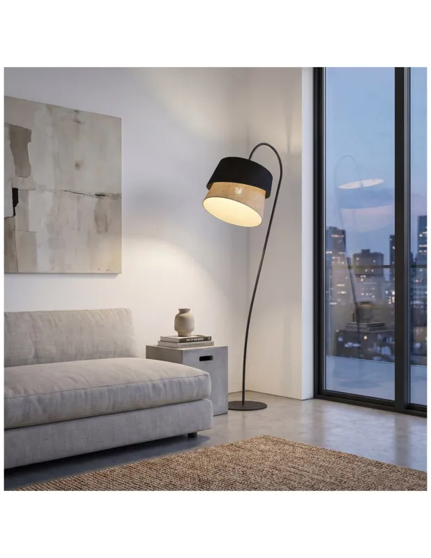 Lampa podłogowa boho z abażurem Canva 160cm rattan / czarny Emibig Darmowy zwrot