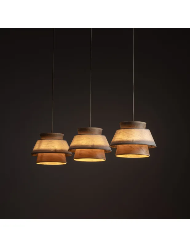 Lampa wisząca 3 punktowa z abażurami na listwie Kalum 89cm len / fornir drewniany TK Lighting Popularny
