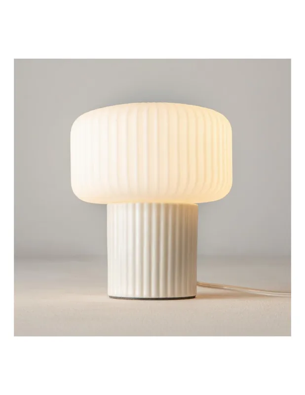 Cena promocyjna Lampa stołowa szklana ryflowana Omaggio 16cm biały mat / beż Maytoni