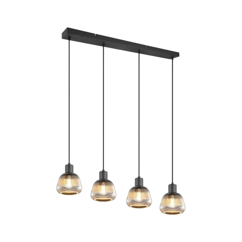 Dodaj do koszyka Lampa wisząca szklana ryflowana na listwie Tarifa IV 90cm chromowany szary / czarny Trio