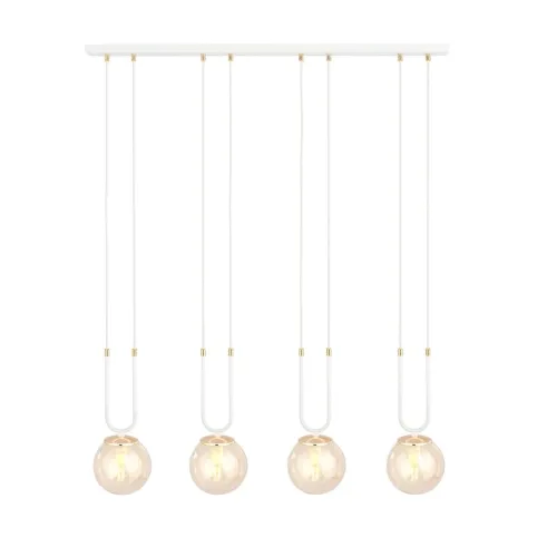 Biała lampa wisząca nad stół listwa z szklanymi miodowymi kulami i złotymi dodatkami Emibig 1117/4 Glam 4xE14 92cm Tylko do końca tygodnia