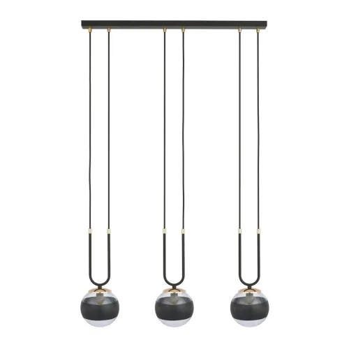 Promocja Czarna lampa wisząca nad stół z szklanymy kloszami kulami i złotymi dodatkami Emibig 1113/3 Glam 3xE14 70cm
