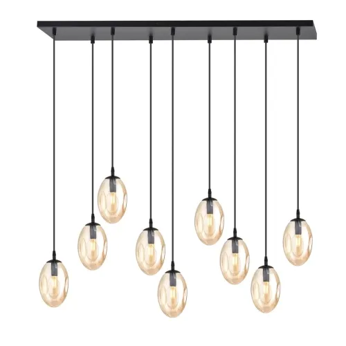 Sprawdź teraz Lampa wisząca z szklanymi miodowymi kloszami na czarnej prostokątnej rozecie Emibig 1267/9 Astral 6xE14 100cm