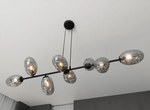 Lampa wisząca czarna listwa z grafitowymi szklanymi kloszami Emibig 1263/8 Pandora 6xE14 120cm Oferta czasowa