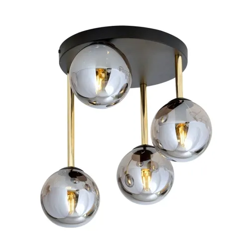 Wyprzedaż Lampa sufitowa plafon okrągła czarna podstawa złote ramiona i grafitowe klosze Emibig 1259/4 Dolce 4xE14 40cm