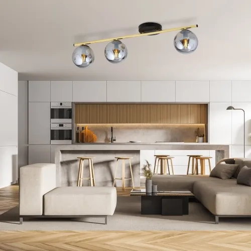 Lampa sufitowa złota listwa i trzy grafitowe klosze Emibig 1250/3 Monza 3xE14 80cm Nowość