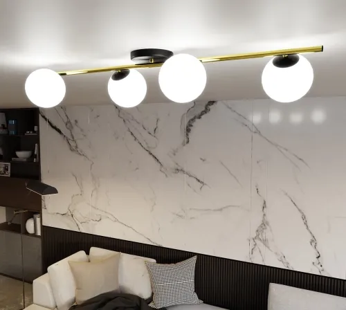 Lampa sufitowa z czterema białymi kloszami na złotej listwie Emibig 1248/4 Splendi 4xE14 100cm Ograniczona ilość
