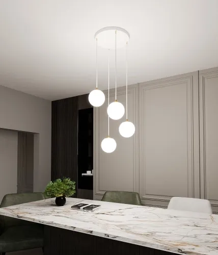 Ekspresowa dostawa Lampa wisząca białe kule pod złotymi talerzykami na białym kablu Emibig 1244/4 Royal 4xE14 40cm