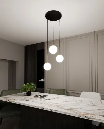 Wyjątkowa oferta Lampa wisząca białe kule pod złotymi talerzykami na czarnym kablu Emibig 1243/3 Royal 3xE14 40cm